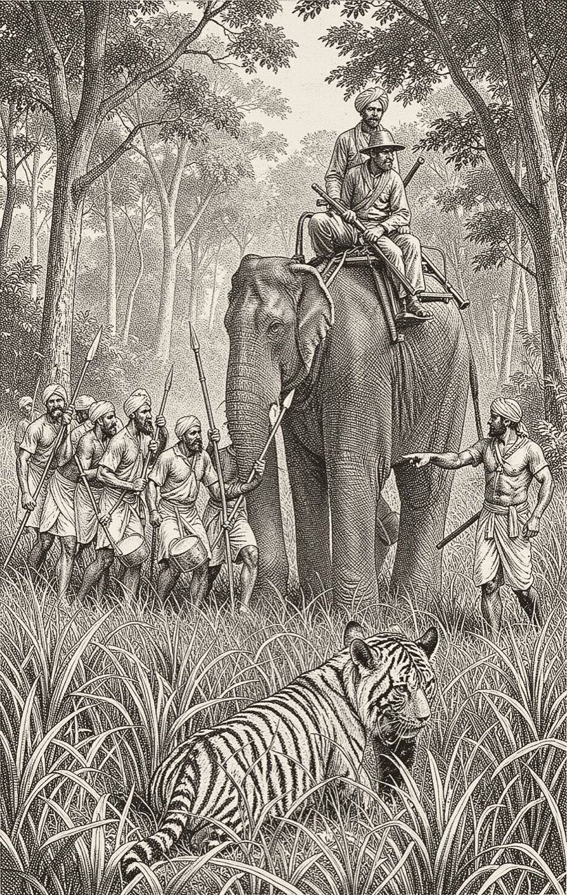 Engraving: a shikar from elephant-back