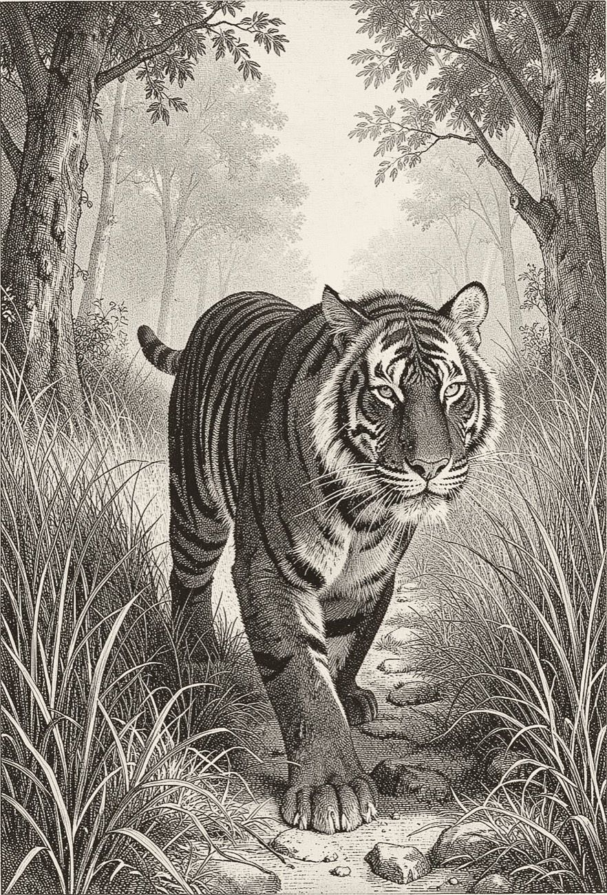 Engraving of a black tiger