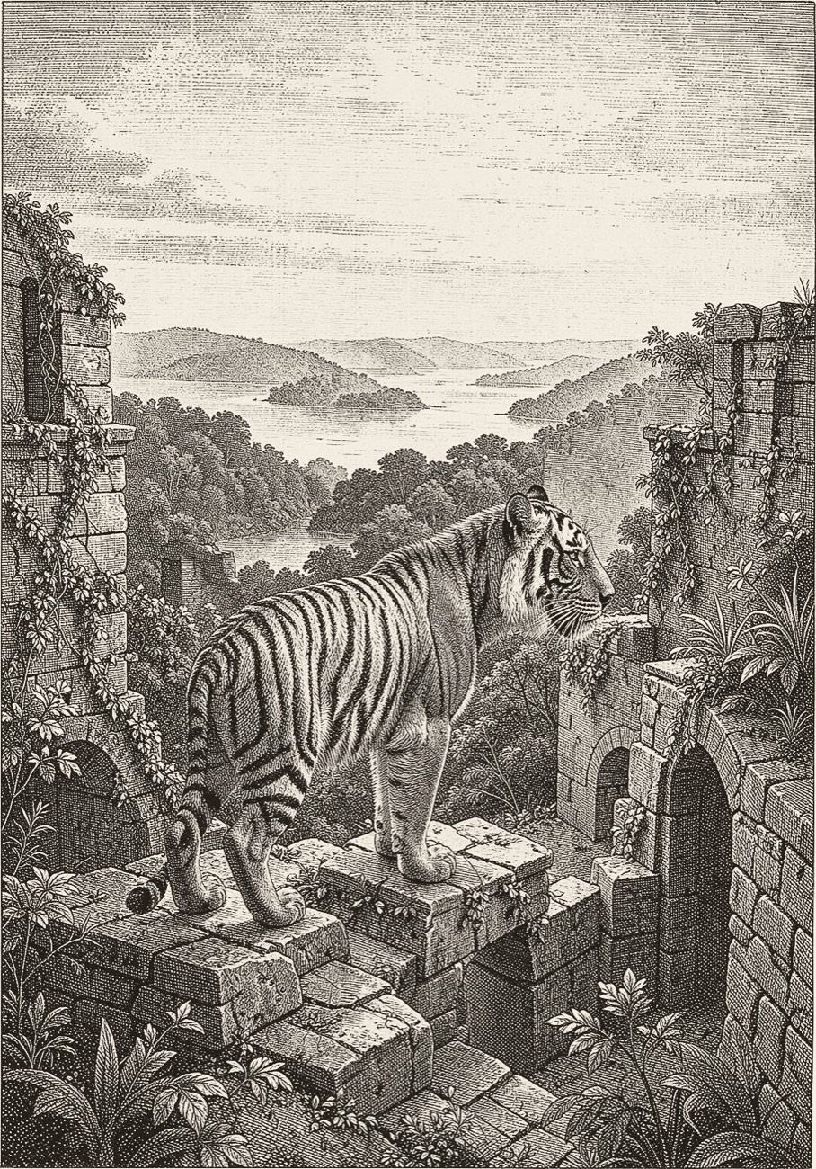 Engraving of the tiger Samrat at Palamu Fort